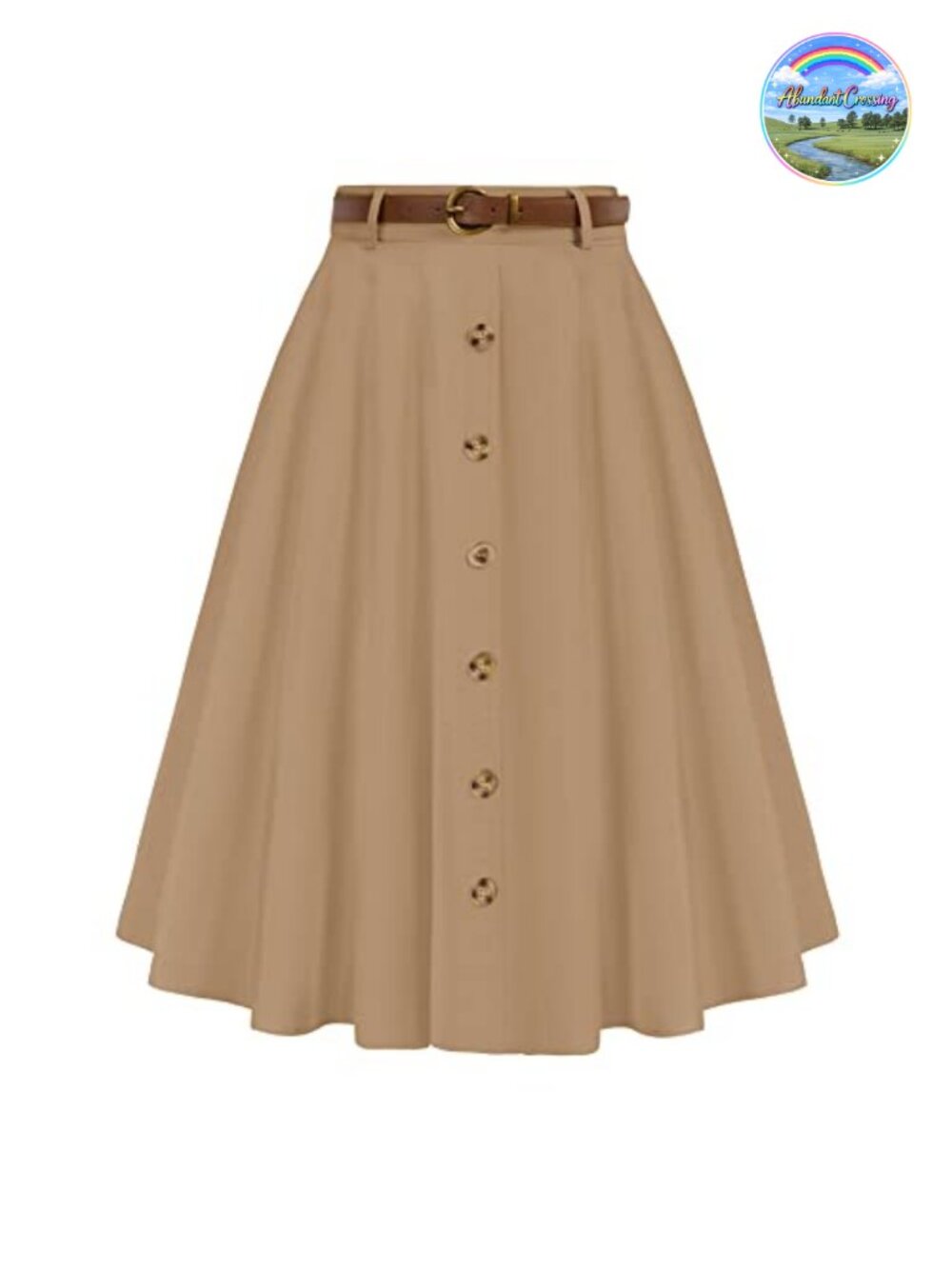 Vintage High Waist A-Line Flared Midi Skirt with Pockets & Belt